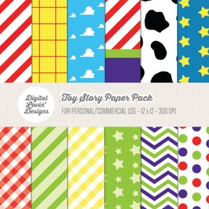 INSTANT DOWNLOAD - 12 Toy Story Inspired Digital Papers for Scrapbooking, Crafts, Invitations for Personal Use
