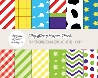 INSTANT DOWNLOAD - 12 Toy Story Inspired Digital Papers for Scrapbooking, Crafts, Invitations for Personal Use