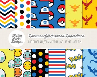 SOFORTIGER DOWNLOAD - 12 Pokemon GO inspirierte digitale Papiere für Scrapbooking, Basteln, Einladungen für den persönlichen Gebrauch