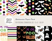 INSTANT DOWNLOAD - 12 Halloween Digital Papers / Scrapbooking, Crafts, Invitations, Digital Scrapbooking for Commercial & Personal Use