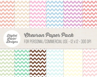 INSTANT DOWNLOAD - 12 Chevron Digital Papers for Scrapbooking, Crafts, Invitations, Digital Scrapbooking for Commercial and Personal Use