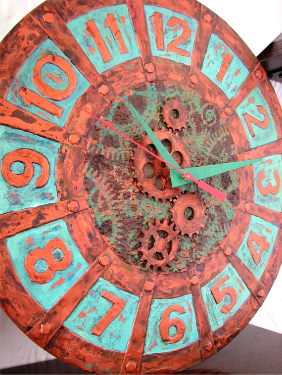 Modern Wall Clock Copper And Patina - Unusual Large Wall Clocks Modern Wall Clock Copper And Patina - Unusual Large Wall Clocks