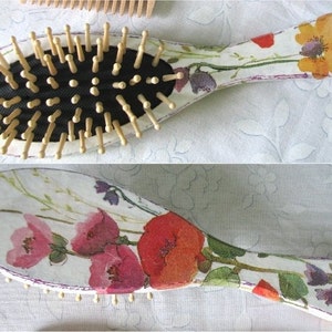 Wooden hair brush decorated by decoupage technique image 3