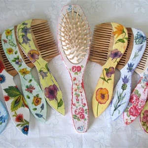 Wooden hair brush decorated by decoupage technique image 1