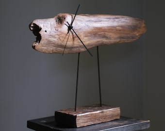 The flow of time. Unique driftwood table clock sculpture, rustic table clock, wooden clock, driftwood art sculpture.