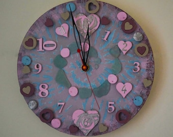 Handmade  colourful wall clock "Heart". Valentine's Day gift