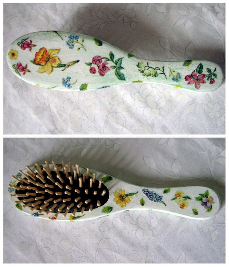 Wooden hair brush decorated by decoupage technique image 4