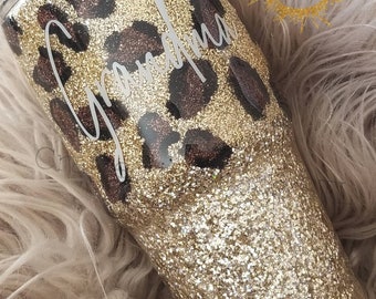 Glittered Leopard Print Tumbler ~ Ozark/RTIC/Yeti Stainless Steel Tumbler