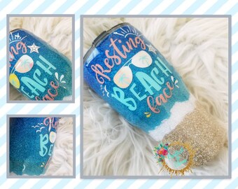 Beach Tumbler - Resting Beach Face - Stainless Steel Ozark/RTIC/Yeti cup - Bachelorette - Wedding Destination - Mexico Vacation - Cruise