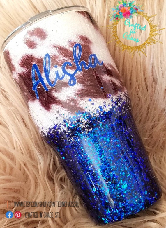 Cowhide Tumbler Glittered Tumbler Cow Tumbler Custom Tumbler