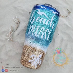 Glitter Beach Tumbler - Personalized - Beach Please - Stainless Steel Ozark/RTIC/Yeti cup