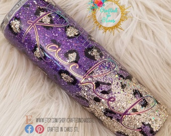 Glittered Leopard Print Swirl ~ Purple and Holographic Gold ~ Personalized Tumbler ~ Ozark/RTIC/Yeti Stainless Steel Tumbler