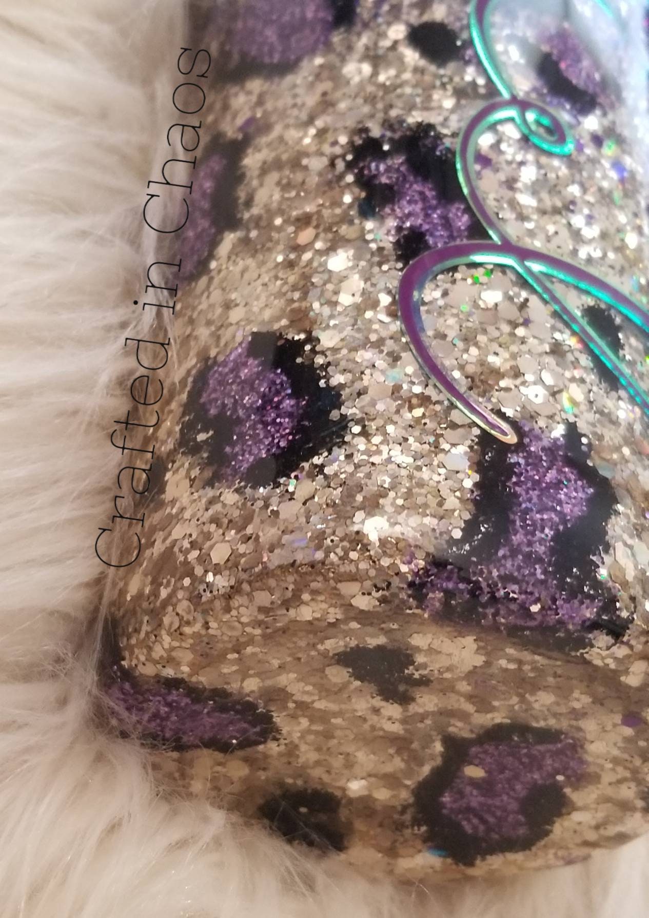 Glittered Leopard Print Swirl ~ Purple and Holographic Gold