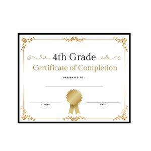 Vierte Klasse Abschlussdiplom Zertifikat Sofortiger Download Druckbare Print and Go ~ Erschwingliche elegante professionelle Ende des Schuljahres 4