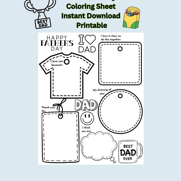 Father's Day Gift Coloring Sheet 8"x10" Page Celebration Gift for Dad from Child Boy Girl Son Daughter Love Papa Draw and Write Meaningful