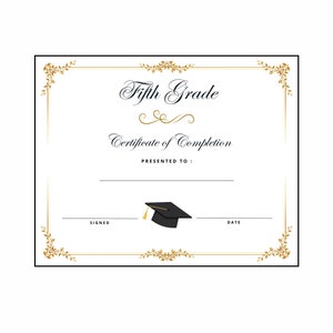 Fünfte Klasse Abschlussdiplom Abschlusszertifikat Sofortiger Download Druckbare Print and Go ~ Erschwingliche elegante Ende des Schuljahres