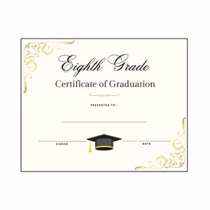 Eighth Grade Graduation Diploma Certificate Instant Download Printable