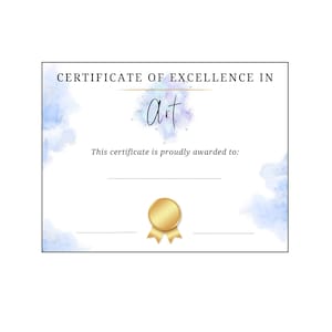 Art Excellence Certificate Achievement Award Any Age Grade Level Instant Download Printable Student Award Honors Day Recognition Minimalist