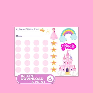 Princess Printable Reward Sticker Chart / Toddler Kids Student / Chore Chart / Potty Training / Behavior Incentive / Pink