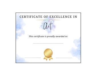 Art Excellence Certificate Achievement Award Any Age Grade Level Instant Download Printable Student Award Honors Day Recognition Minimalist
