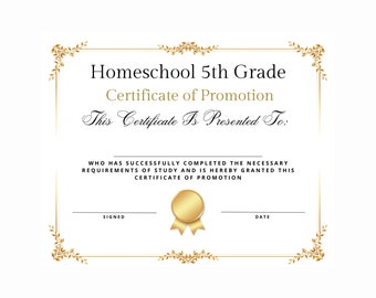 Thuisonderwijs 5e leerjaar Afstuderen Diploma Certificaat Promotie Direct afdrukbaar Budget Eenvoudige basisschool middelbare school Junior High