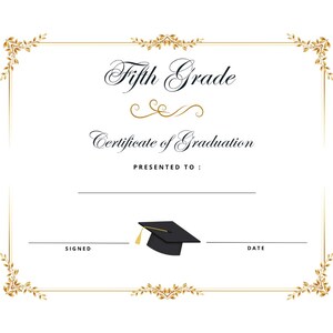 Fünfte Klasse Abschlussdiplom Zertifikat Sofortiger Download Druckbare Print and Go ~ Erschwingliche elegante professionelle Ende des Schuljahres