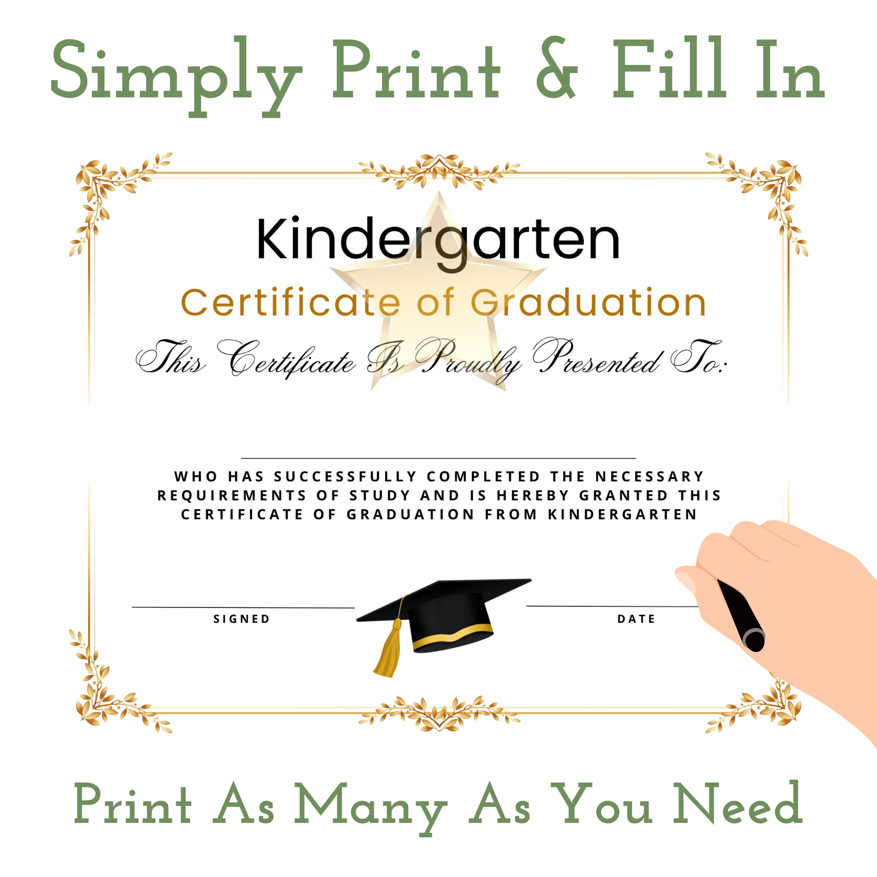 Kindergarten Graduation Diploma Certificate Promotion Instant Download ...