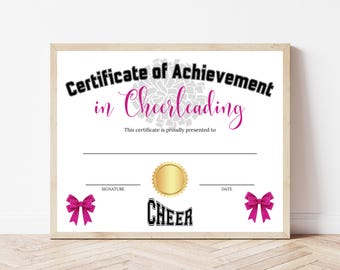 Certificate of Excellence in Cheerleading Award Pink Bows – Printable PDF - Cheer Recognition MVP / (Instant PDF Download) / Coach / Team