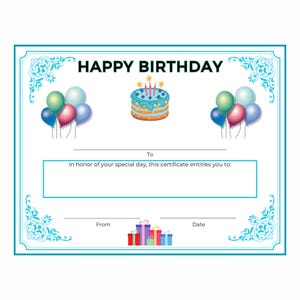 Alles Gute zum Geburtstag Zertifikat Award vorgefertigte fertige Instant Download druckbare alle Altersgruppen