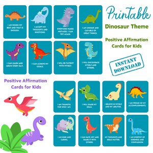 Cartões de afirmação positiva com tema de dinossauro para crianças, para impressão instantânea, super fofos e encorajadores