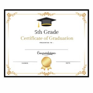 Fünfte Klasse Abschlussdiplom Zertifikat Sofortiger Download Druckbare Print and Go ~ Erschwingliche elegante professionelle Ende des Schuljahres