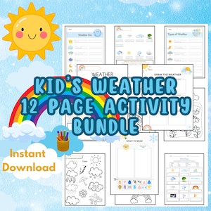 Weather Activity and Coloring Pages Bundle 12 Sheets Printable Instant Downloads Science Fun Homeschool Classroom Weather Unit Clouds Kids