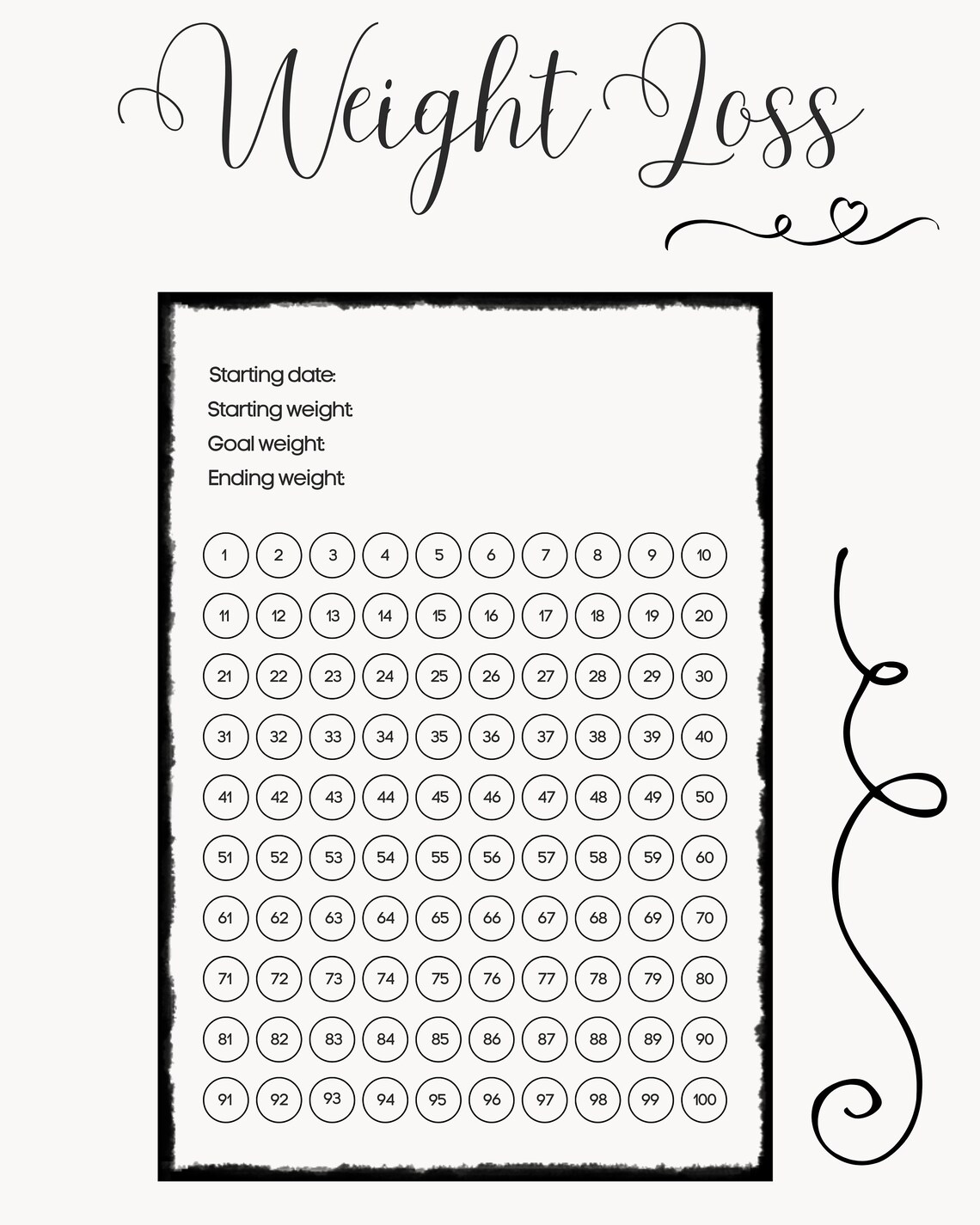 Weight Loss Tracker / Journal / Printable 100 Pound Lb. Weightloss ...