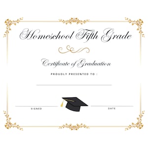 Homeschool 5th Fifth or beliebigen Grad-Abschluss-Diplom-Zertifikat Schulbeförderungs-Ehren-Preis CO-OP Sofortiger Download Easy Print Professional