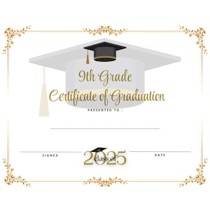 9. neunte Klasse Abschlussdiplom Abschlusszertifikat druckbare erschwingliche elegante professionelle Ende des Schuljahr Grad Script