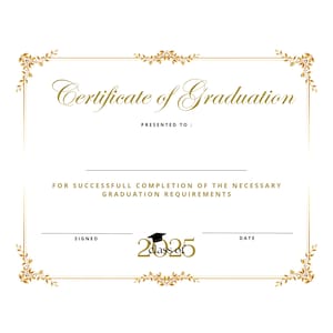 Abitur Abschlusszertifikat Jede Klasse von 2025 Sofortiger Download Druckbare Gold ausgefallenes minimalistisches Design