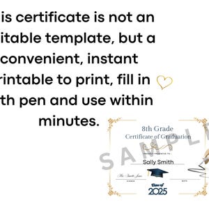 Class of 2025 Eighth Grade Graduation Diploma Certificate Premade ...