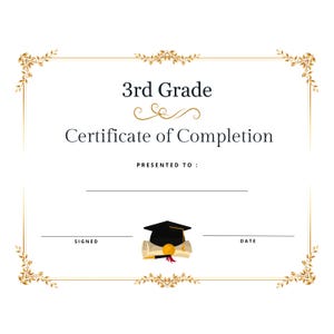 Dritte Klasse Abschlussdiplom Zertifikat Sofortiger Download Druckbare Print and Go ~ Erschwingliche elegante professionelle Ende des Schuljahres