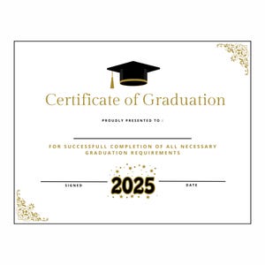 High School Senior Diploma Zertifikat der Abschlussklasse von 2025 Printable - Elegantes Swirl Design - Perfekt für alle Alters- und Notenstufen
