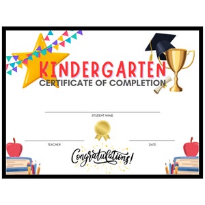 Kindergarten Abschlussfeier Zertifikat Sofort-Download Grundschule Ehrentag Vorgefertigte Druckbare Allgemeine Diplom Abschluss Kinder