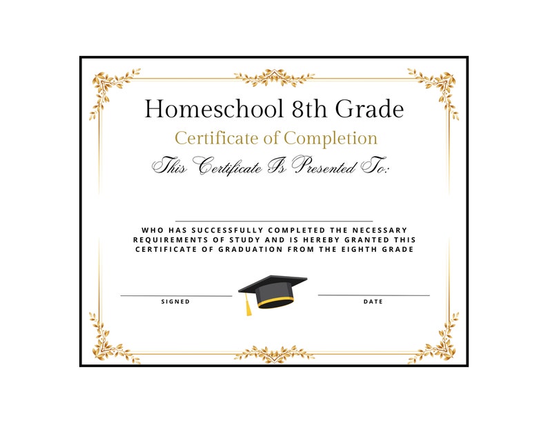 Homeschool Eighth Grade Graduation Diploma Certificate Instant Download Homeschool Eighth Grade Graduation Diploma Certificate Instant Download