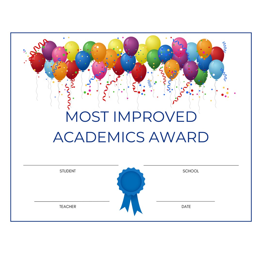 Most Improved Academics Student Award Graduation Certificate Instant ...