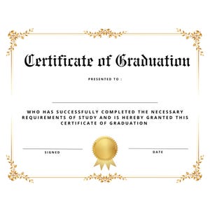 Vorgefertigtes Abitur oder College-Senior-Diplom-Abschluss-Gold-Siegel Jede Notenstufe Sofort bedruckbar Gold Old English