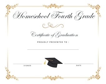 Diploma de graduación de cuarto grado o cualquier grado para educación en el hogar, certificado de promoción escolar, premio de honor, impresión instantánea y sencilla, recuerdo divertido y profesional.