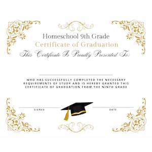 Homeschool 9.9 Klasse Abschlussdiplom Zertifikat Schule Promotion Preis Gold Instant Easy Printable Swirl Design ~ Erschwinglich