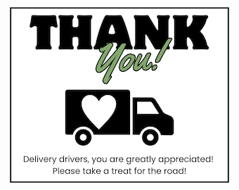 Delivery Driver Snack Treat Sign / Show Appreciation For Mail Person / UPS / Fed Ex /  Instant Download / Holiday and Every Day Thank You