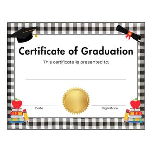 Jedes Graduiertendiplom-Zertifikat Sofortiger Druck und Go ~ Erschwingliches, elegantes, professionelles Andenken, karierter Gingham-Bauernhaus-Entwurf