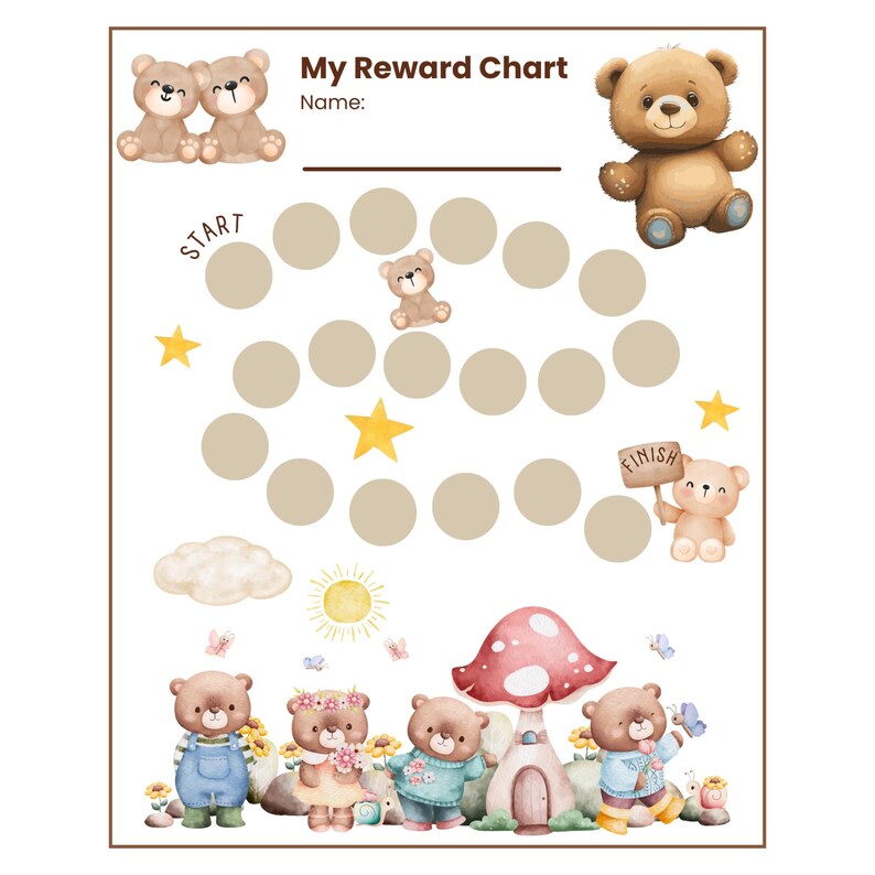 Teddy Bear Printable Reward Sticker Chart / Toddler / Student / Instant ...