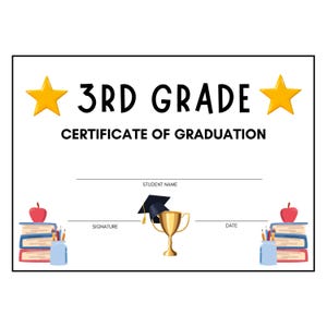 Dritte Klasse Abschlussdiplom Förderung Zertifikat Für Kinder Sofortiger Download Druckbare Print and Go ~ Erschwingliche Professionell