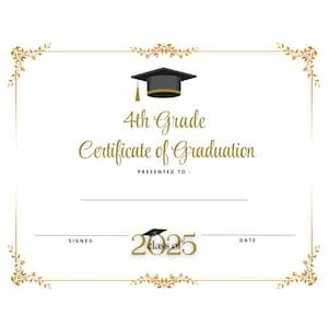 Vierte 4. Klasse Promotion Abschlussdiplom Zertifikat Einfacher Sofortiger Download Druckbar Erschwinglich Elegant Professionelle Schule Ehrenpreis